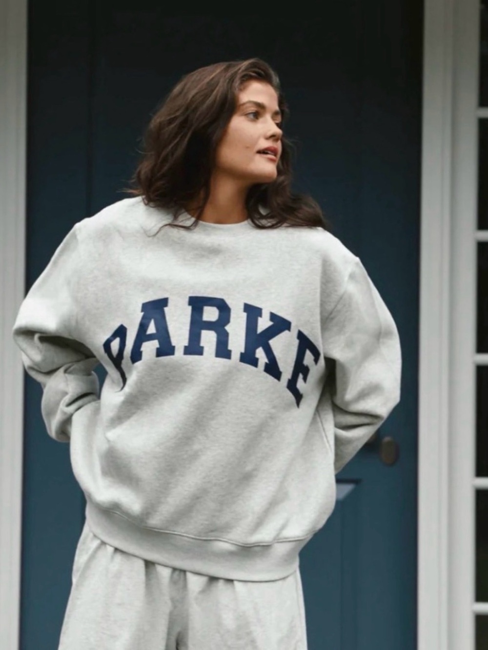 PARKE Oversized Crewneck Sweatshirt L/XL- Light Gray with Navy Logo 100%cotton